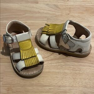 French Baby Du Pareil White and Yellow Leather Sandals - EU 20 - US 5
